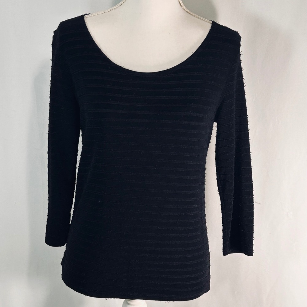 Vintage Western Connection Womens Black Textured Stripe Scoop Neck Long Slv TopS